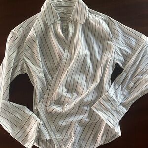 Madewell White, Blue and Black Asymmetric Button Down Shirt